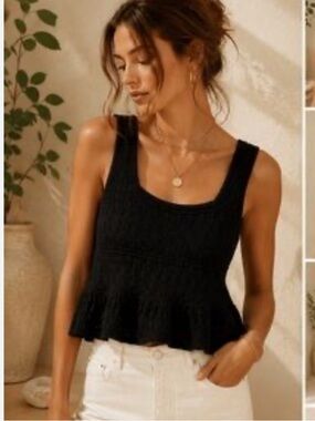 House of Harlow Crochet Feminine Baby Doll Top Black Size Medium Boho Elegant